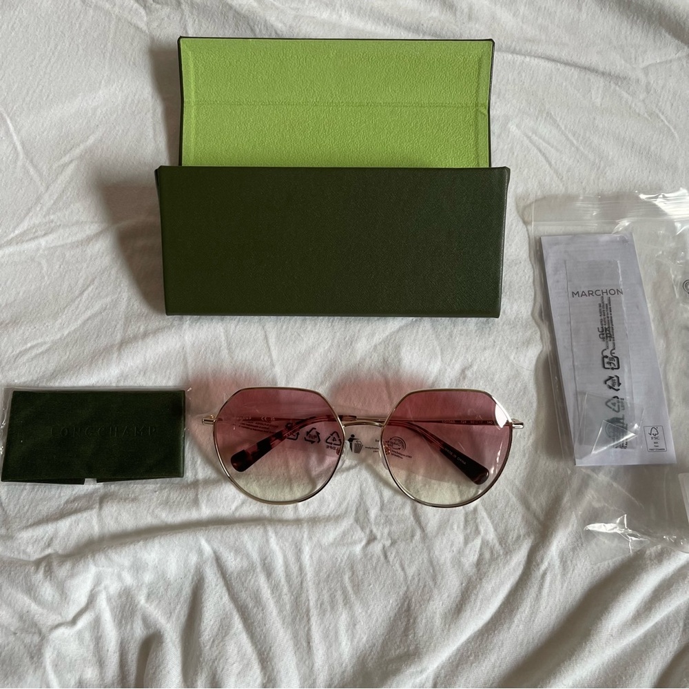 Longchamp Geometric Round Pink Gradient Silver Sunglasses New in Box - Picture 3 of 3